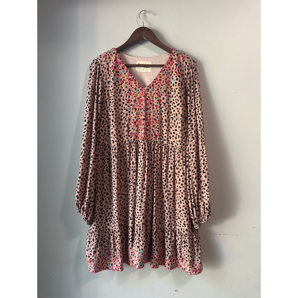 Savanna Jane Leopard Floral Embroidered Boho Mini Dress Romantic Western